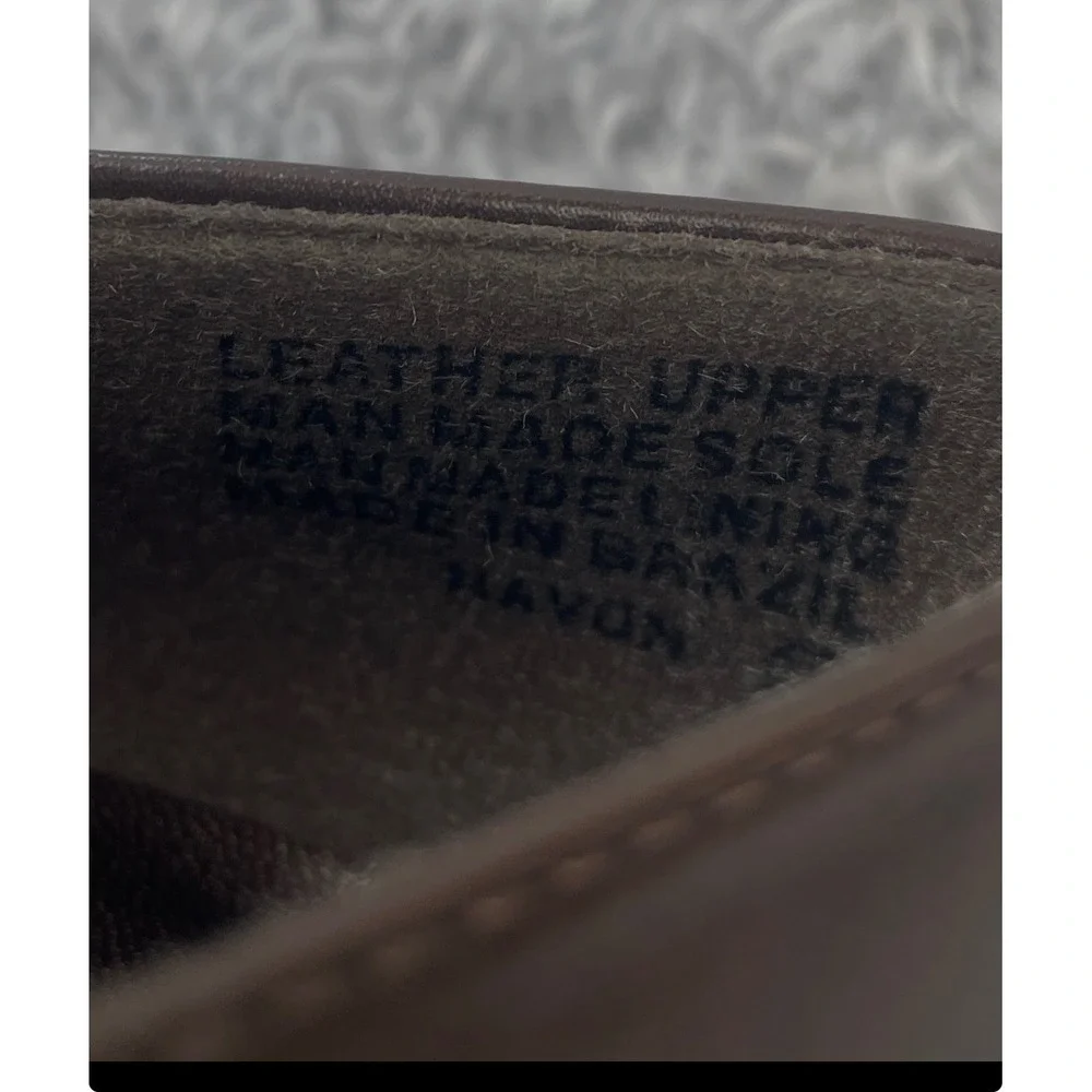 Nine West Ravon Loafers Women 8.5 Brown Leather Block‎ Heel Square Toe Brazil